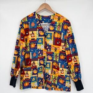 Apple Life Halloween‎ Fall Print Scrub Coat Top Women's Sz Small